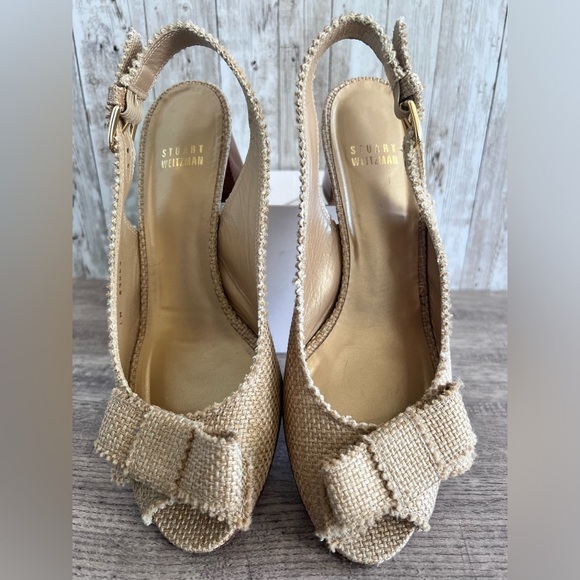 Stuart Weitzman Natural Sling Back Sandal Heels Size 8 - Picture 1 of 7